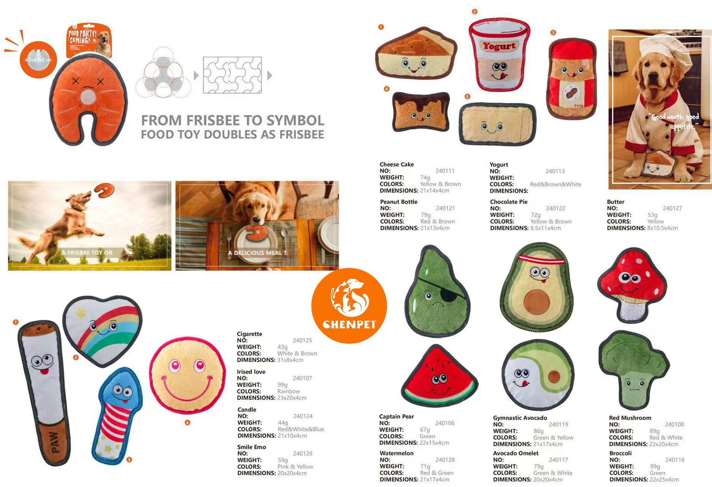 Chenpet Custom New Design Pet Food Series Dog Chew Toys