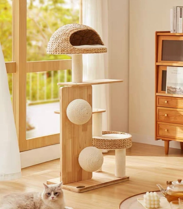 Chenpet Large Solid Wooden Cat Trees Pet Wooden House Cat Play &Rest