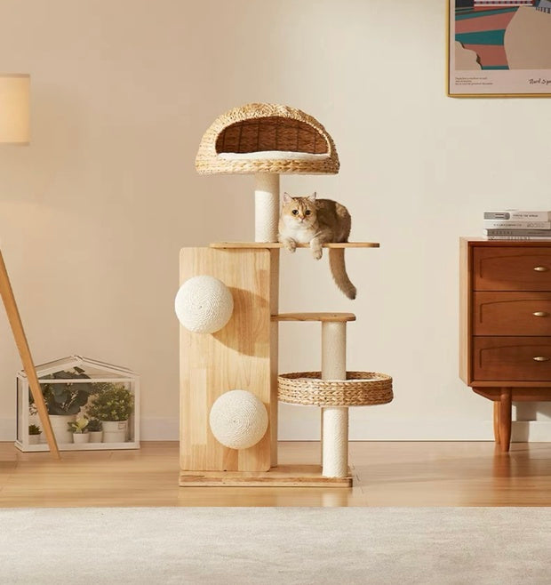 Chenpet Large Solid Wooden Cat Trees Pet Wooden House Cat Play &Rest