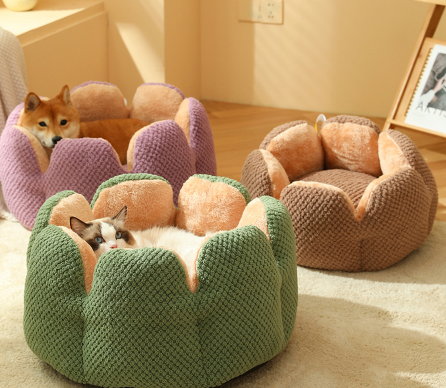 Chenpet New Design Flower Style Plush Winter Pet Beds Cat Bed
