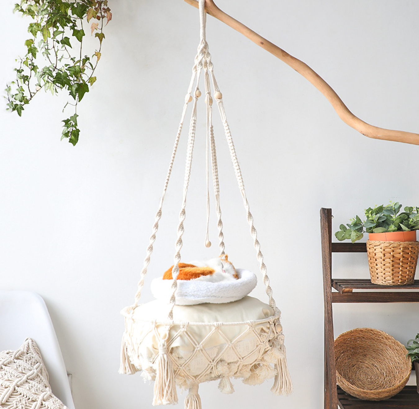 Chenpet Bohemia Style Handmade Hanging Cat Bed Pet Basket