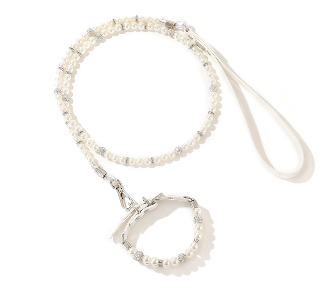 Chenpet Hot Selling White Wedding Pet Accessories Dog Collars Leashes