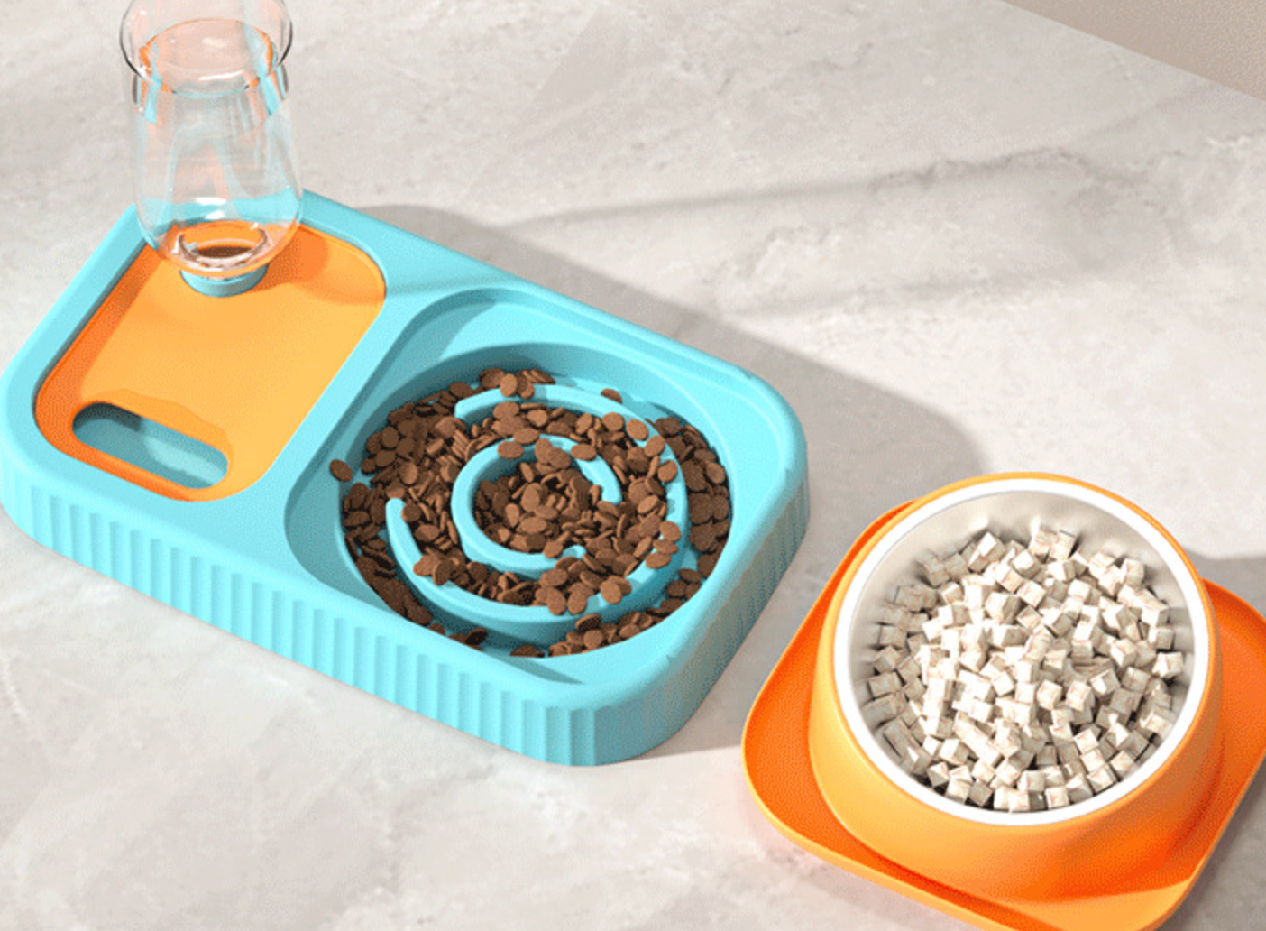 Chenpet Cat Double bowl  Anti-tip Automatic Drinking Dog Food & Water Bowl