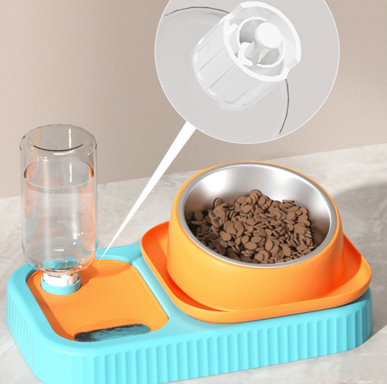 Chenpet Cat Double bowl  Anti-tip Automatic Drinking Dog Food & Water Bowl