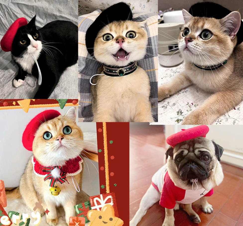 Chenpet Pet Fashion Beret Styling Holiday Party Ornaments Cat Hat