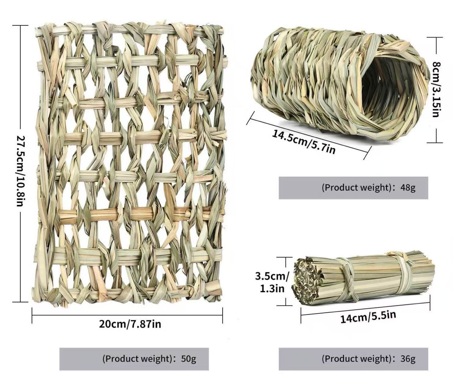 Chenpet Eco-friendly Natural Grass Small Pets Play Tunnels Toys Mats