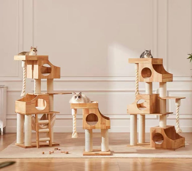 Chenpet Large Durable Cat Wooden House Cat Trees
