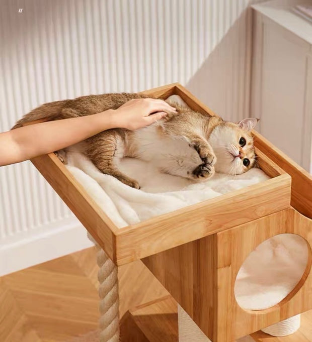 Chenpet Large Durable Cat Wooden House Cat Trees